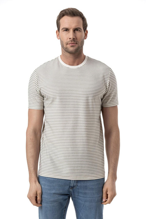Yatay Çizgili Bisiklet Yaka T-Shirt