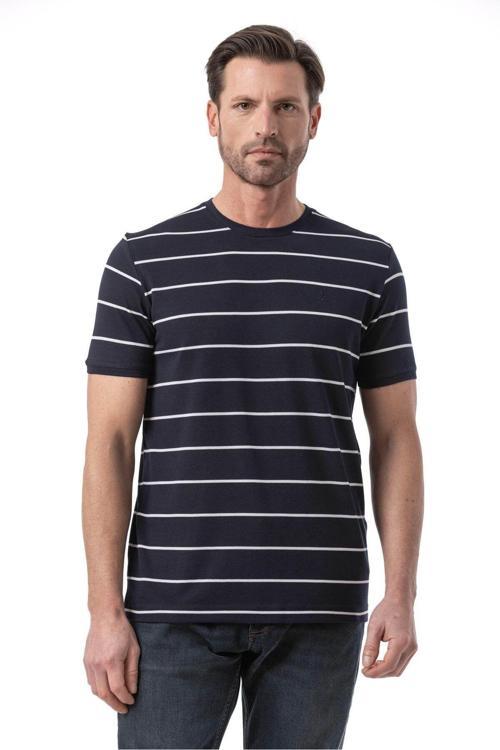 Yatay Çizgili Bisiklet Yaka T-Shirt