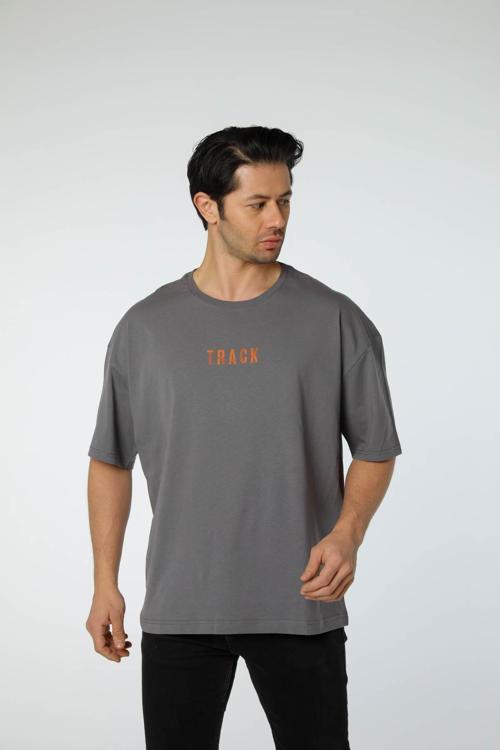 Baskılı Oversize Bisiklet Yaka T-Shirt