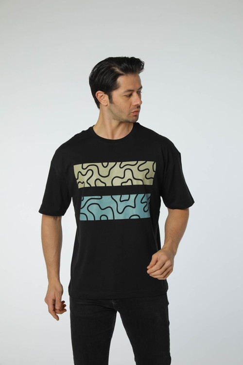 Baskılı Oversize Bisiklet Yaka T-Shirt