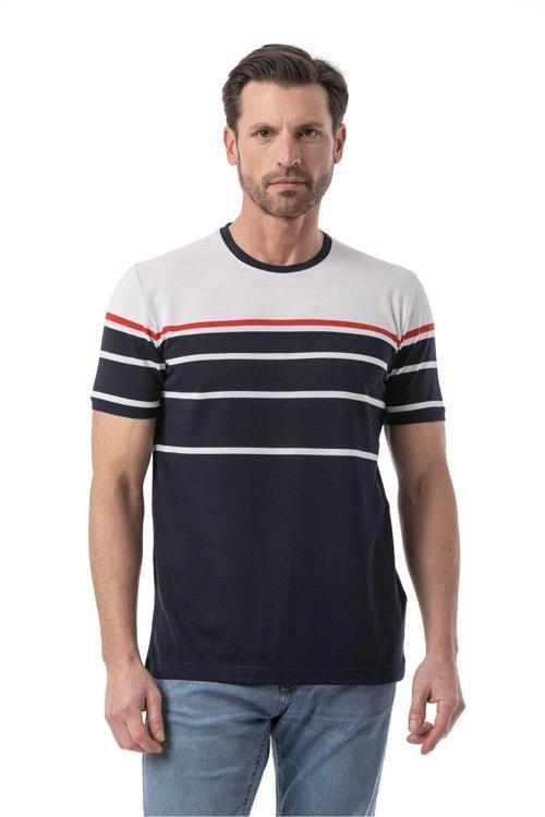 Yatay Çizgili Bisiklet Yaka T-Shirt