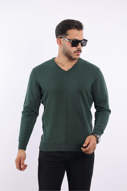 %100 Pamuk Tüylenme Yapmayan Standart Fit Normal Kesim V Yaka Triko Kazak