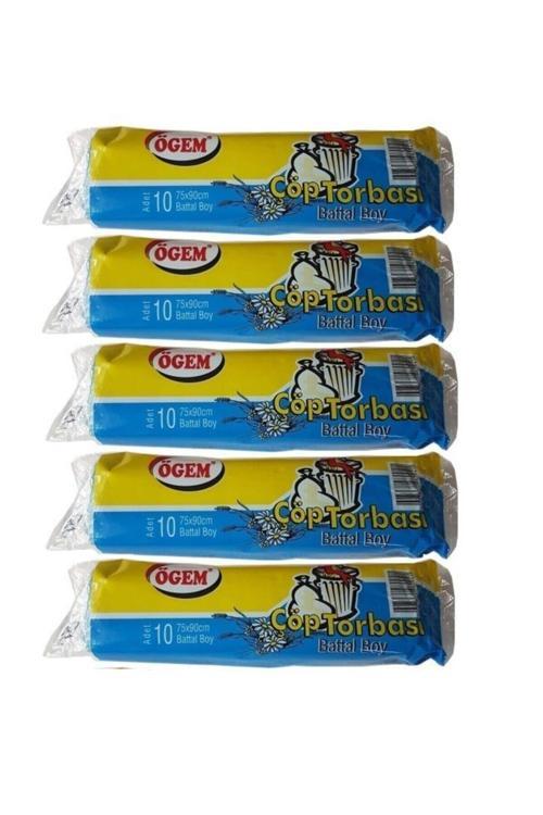 Battal Boy Çöp Poşet 75X90 Cm 70 Lt 10'Lu Rulo 5 Paket Mavi