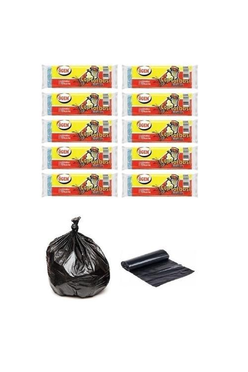 Büyük Boy Çöp Poşeti 65X80 Cm 50 Lt 10'Lu Rulo 10 Paket Siyah