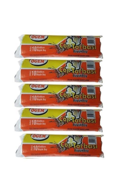 Büyük Boy Çöp Poşeti 65X80 Cm 50 Lt 10'Lu Rulo 5 Paket Mavi