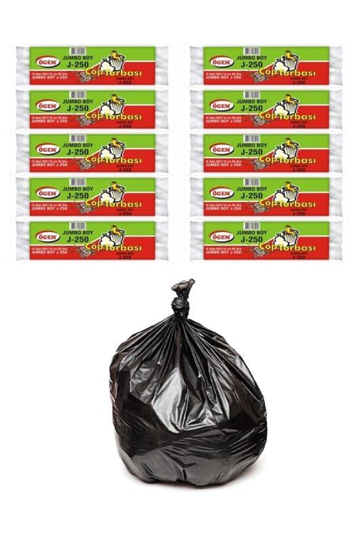 J-250 Jumbo Boy Çöp Poşeti 80X110 Cm 90 Lt 10'Lu Rulo 10 Paket Siyah