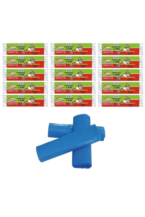 J-250 Jumbo Boy Çöp Poşeti 80X110 Cm 90 Lt 10'Lu Rulo 15 Paket