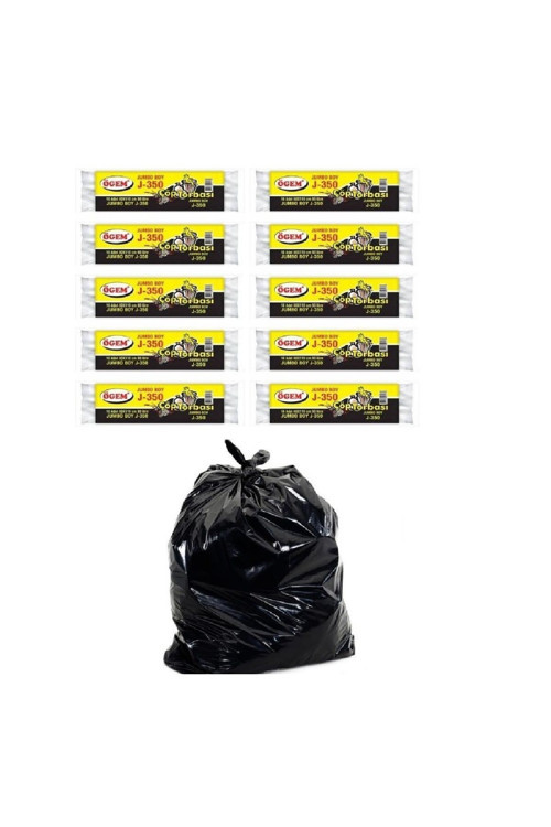 J-350 Jumbo Boy Çöp Poşeti 80X110 Cm 90 Lt 10'Lu Rulo 10 Paket (Siyah)