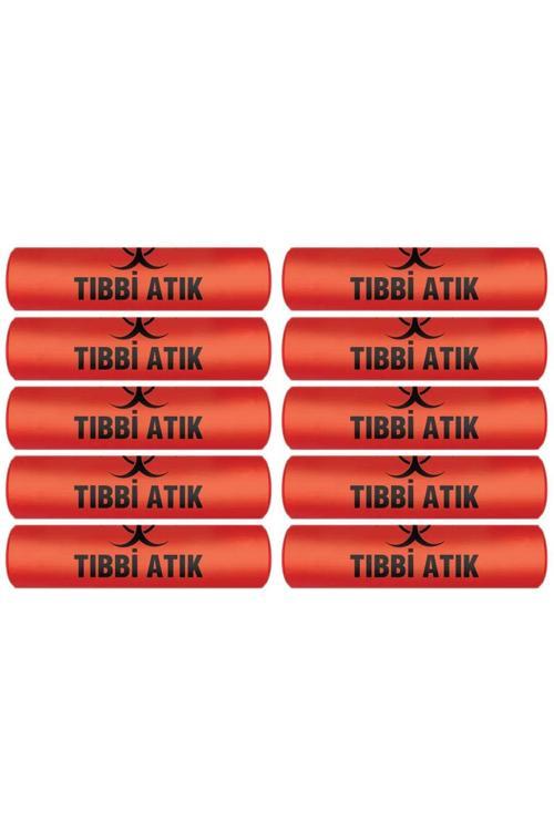 Tıbbi Atık Torbası Battal Boy 75X90 Cm 400 Gr 10 Lu Rulo X 10 Paket=100 Adet (Kırmızı-Siyah Baskılı)