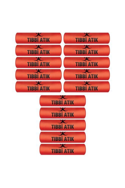 Tıbbi Atık Torbası Battal Boy 75X90 Cm 400 Gr 10 Lu Rulo X 15 Paket=150 Adet (Kırmızı-Siyah Baskılı)