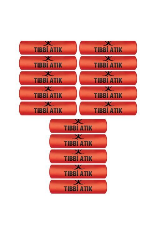 Tıbbi Atık Torbası Büyük Boy 65X80 Cm 300 Gr 10 Lu Rulo X 15 Paket =150 Adet (Kırmızı-Siyah Baskılı)
