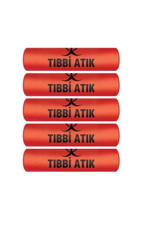 Tıbbi Atık Torbası Büyük Boy 65X80 Cm 300 Gr 10 Lu Rulo X 5 Paket = 50 Adet (Kırmızı-Siyah Baskılı)