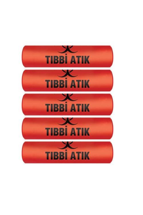 Tıbbi Atık Torbası Orta Boy 55 X 60 Cm 300 Gr 10 Lu Rulo X 5 Paket = 50 Adet (Kırmızı-Siyah Baskılı)