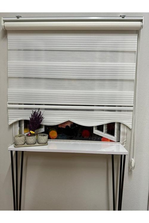 Geniş Plise Ekru Dilimli Zebra Perde