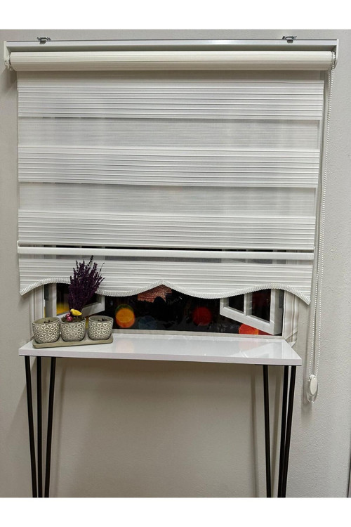 Geniş Plise Ekru Dilimli Zebra Perde