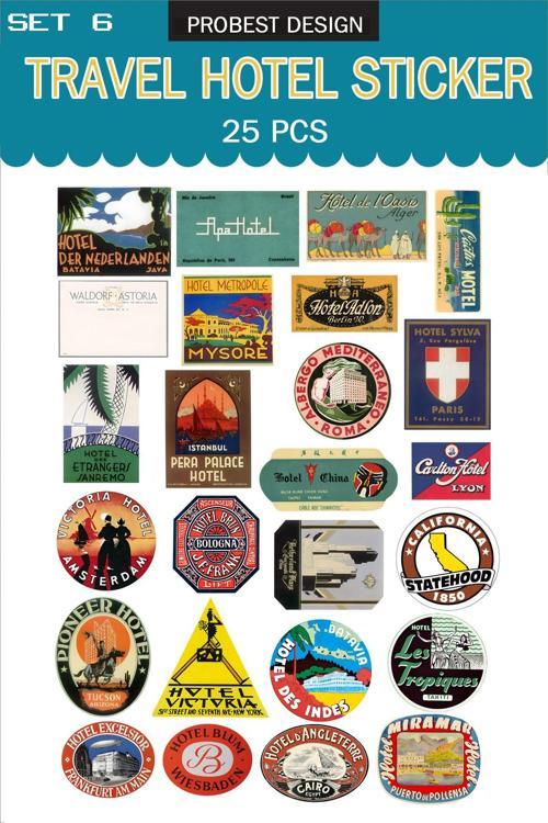 Seyahat Retro Otel Temalı Bavul Etiketleri, Retro Sticker