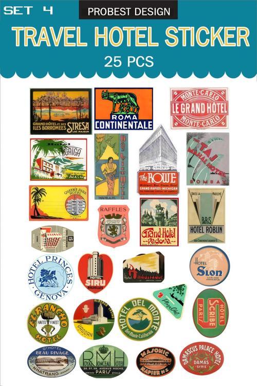Seyahat Retro Otel Temalı Bavul Etiketleri, Retro Sticker