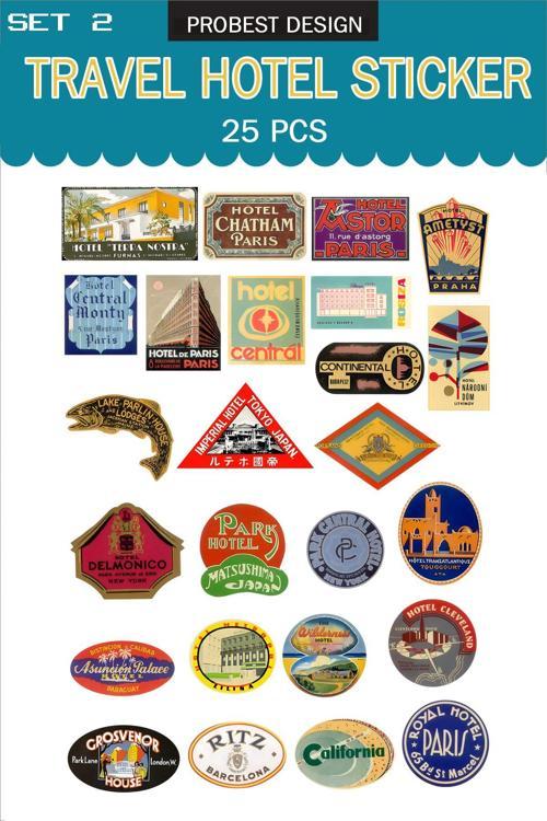 Seyahat Retro Otel Temalı Bavul Etiketleri, Retro Sticker