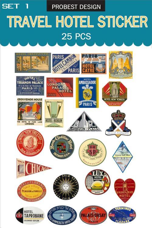 Seyahat Retro Otel Temalı Bavul Etiketleri, Retro Sticker