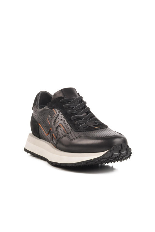 4Y2187 Siyah-Beyaz Hakiki Deri Erkek Sneaker