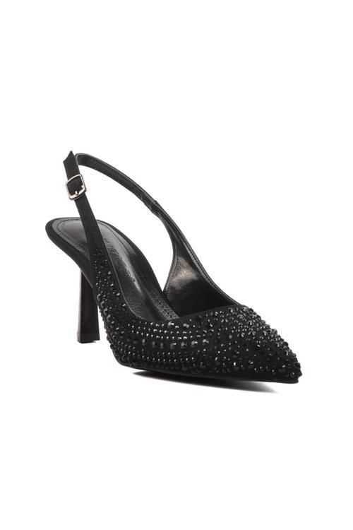 575008 Z Siyah  Taşlı İnce Topuk Kadın Topuklu Ayakkabı