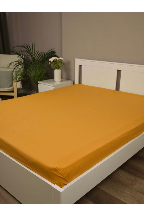 Çift Kişilik Düz Lastiksiz Çarşaf (240X260 Cm) - Hardal