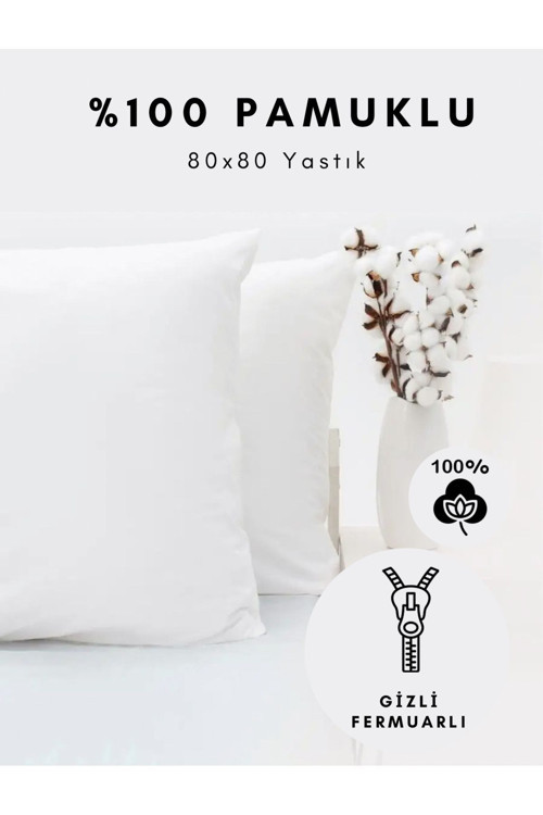 2 Adet 80X80 Yastık Boncuk Elyaf - Beyaz