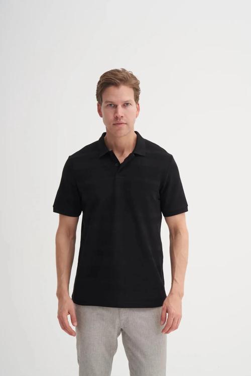 Polo Yaka Regular Fit Örme Çizgi Dokulu Tişört