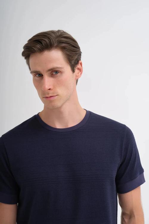 Polo Yaka Regular Fit Örme Dokulu Tişört Lacivert 4207