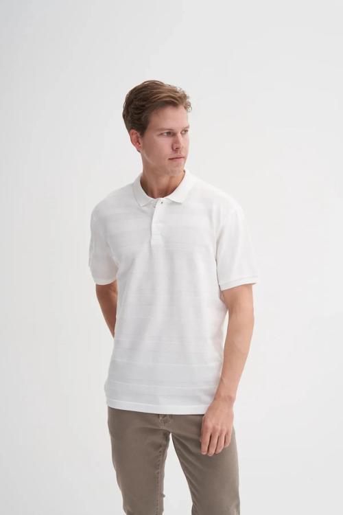 Polo Yaka Regular Fit Örme Çizgi Dokulu Tişört