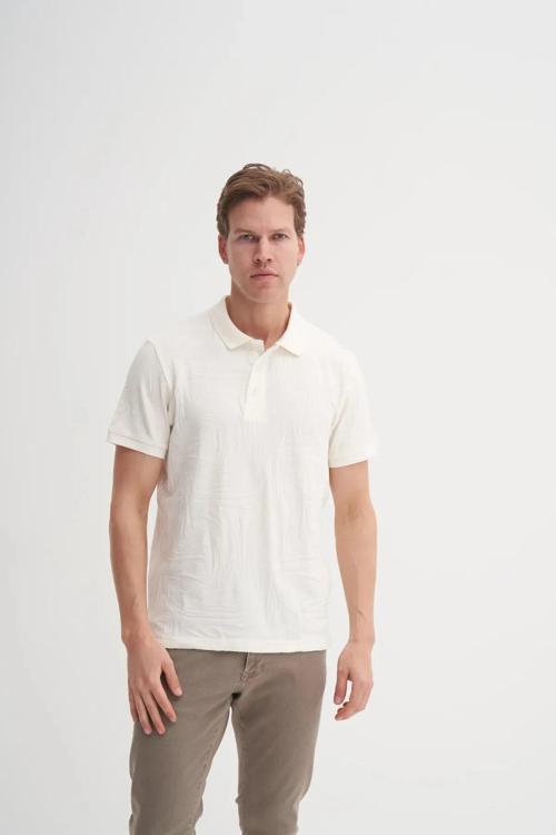 Polo Yaka Regular Fit Örme Dalga Desenli Tişört