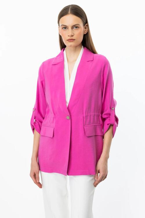 Kadın Beli Bağcıklı Kapak Cepli Ceket 4142 Pink