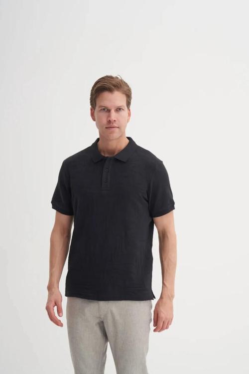 Polo Yaka Regular Fit Örme Dalga Desenli Tişört