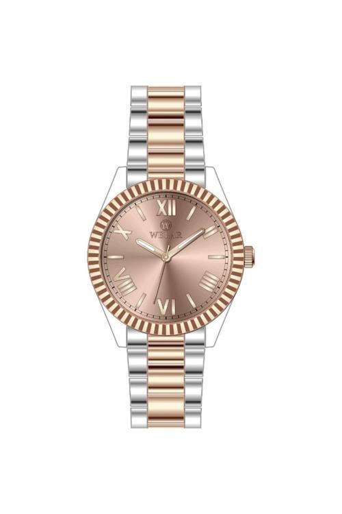 3307-8 Rose Kadran Rose Ve Gümüş Kaplama Kordon & Çelik Kadın Kol Saati