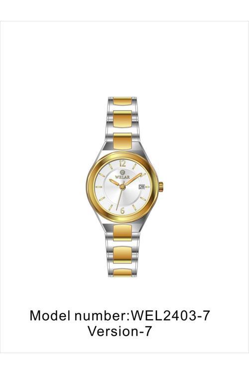 Wel2403-1 Taşlı Gold/Gümüş Renk Paslanmaz Çelik Kadın Kol Saati