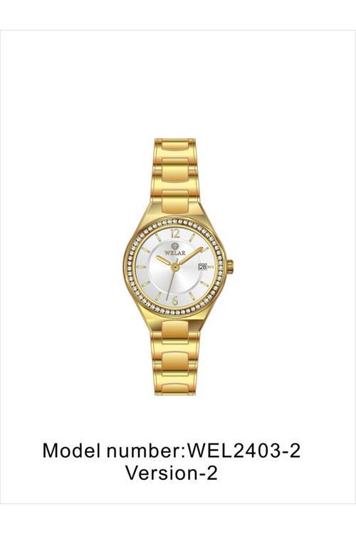 Wel2403-Bz02 Taşlı Gold Renk Paslanmaz Çelik Kadın Kol Saati