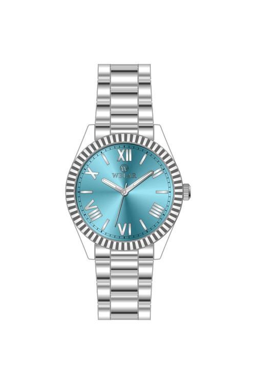 Wel3307-1 Turkuaz Kadran Gümüş Kasa Ve Kordon Çelik Kadın Kol Saati