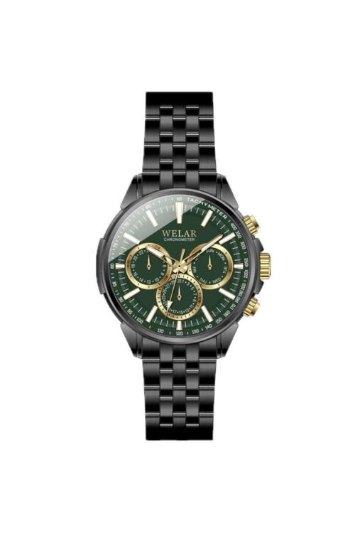 Wel3433-6 Fonksiyonlu Yeşil Kadran Ve Siyah Kaplama Kordon Çelik Erkek Kol Saati