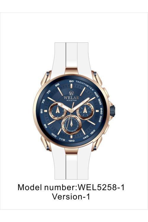 Wel5258-1 Lacivert Kadran Ve Silikon Kordon Gold Kaplama Çelik Erkek Saati