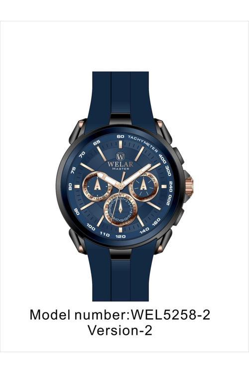 Wel5258-2 Lacivert Kadran Ve Silikon Kordon Siyah Kaplama Çelik Erkek Kol Saati