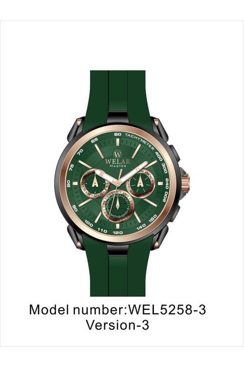 Wel5258-3 Yeşil Kadran Ve Silikon Kordon Gold Kaplama Çelik Erkek Kol Saati