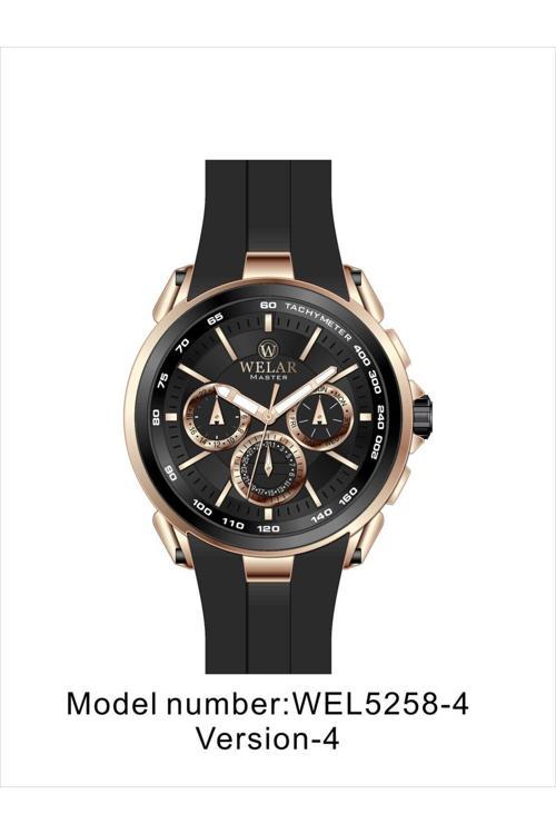 Wel5258-4 Siyah Kadran Ve Silikon Kordon Gold Kaplama Çelik Erkek Kol Saati