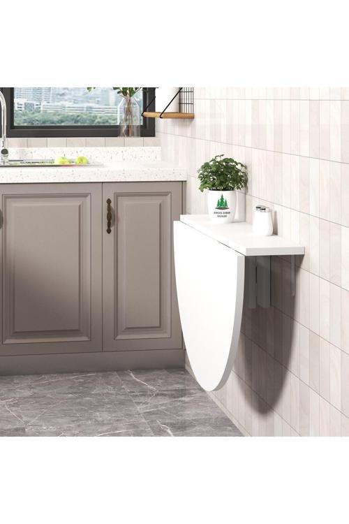 90X60 Cm Mdf Yuvarlak Açılır Kapanır Duvara Monte Raf Masa Mutfak Masası