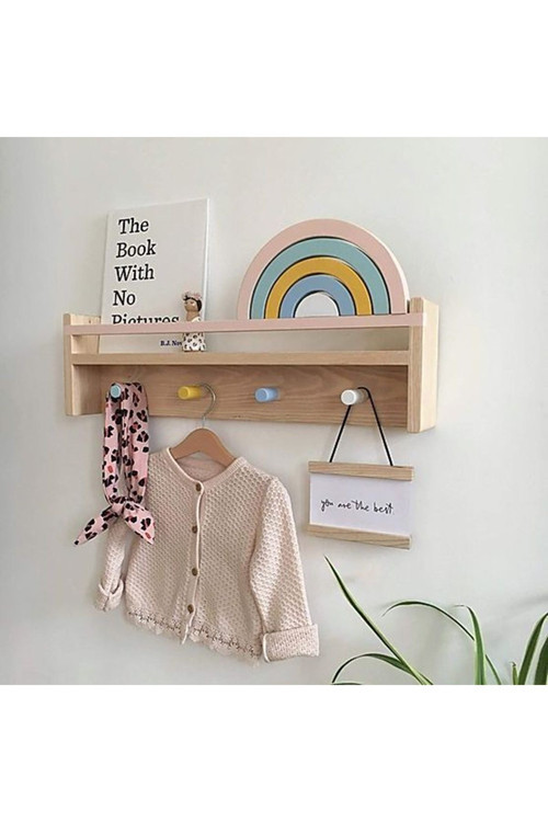 Ahşap Çocuk Odası Bebek Odası Montessori Raf, Kitaplık, Askılık