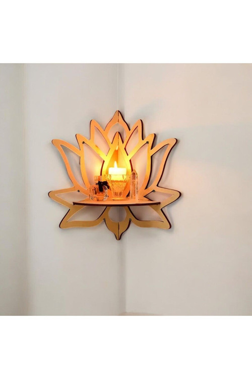 Ahşap Lotus Desenli Duvar Rafı Köşe Rafı Duvar Dekorasyon Banu 1 Adet