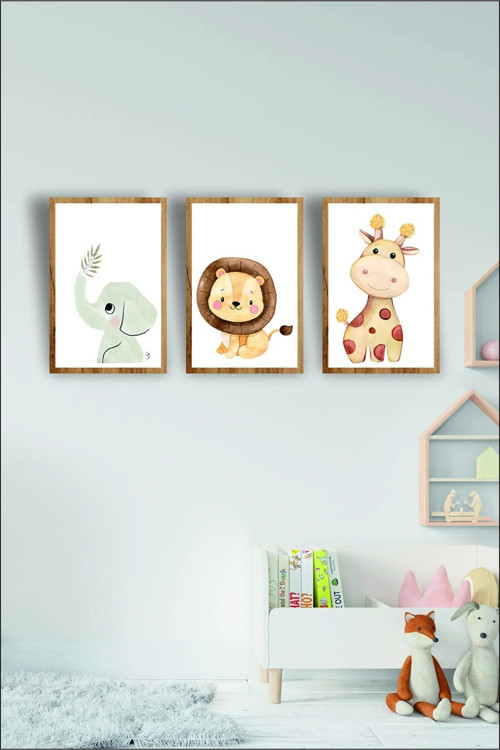 Çocuk Odası Safari Dekoratif Retro Mdf Tablo ( Çerçeve Görünümlü )