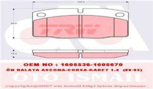 Gdb199 Fren Balatası Ön Vectra A 88- Corsa A 82- Omega A 86- Ascona B 75- Ascona C 81-88 Kadett D 79- Kadett E 84- Rekord E 77- Manta B 75-
