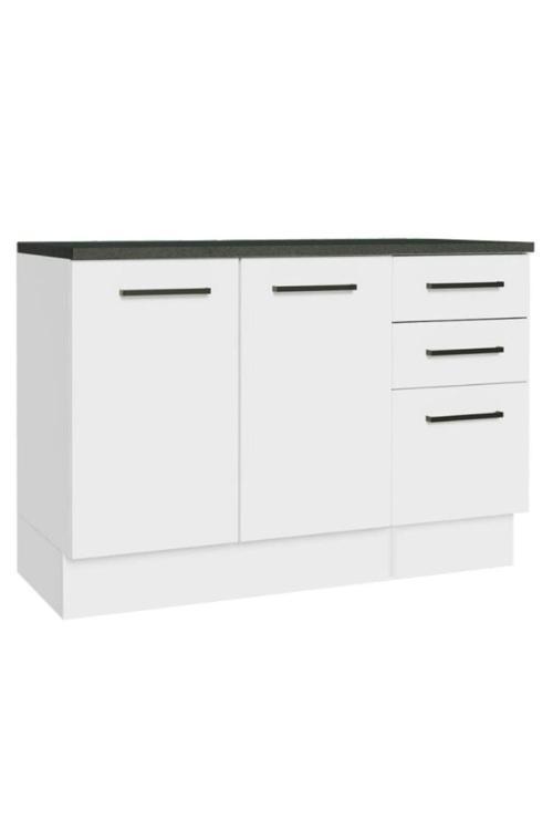 Prag Mutfak Alt Modül 3 Çekmeceli -2 Kapaklı-120 Cm Beyaz-Tezgah Dahil