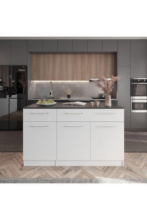 Zeus Mutfak Adası -Alt Modül-2 Çekmeceli 3 Kapaklı- 150 Cm Beyaz -Tezgah Dahil