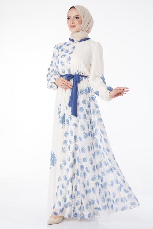 Kuşaklı Abiye Elbise Indigo - 25204